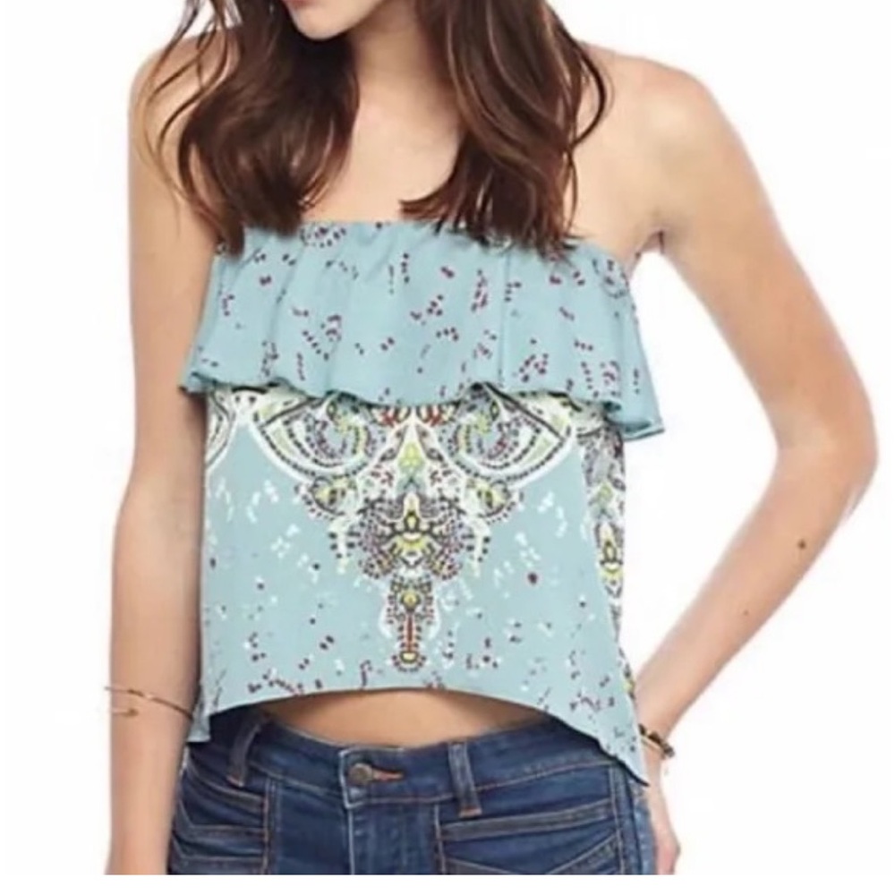 Free People Intimately Strapless Dusty Blue Ruffle Flounce Flutter Crop Top XS